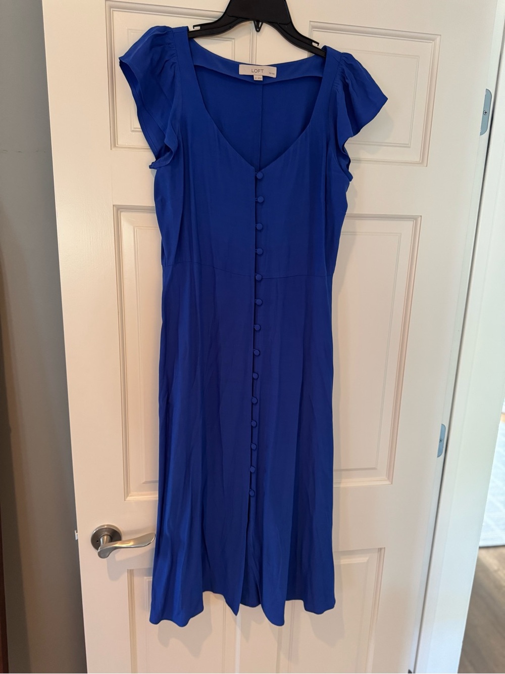LOFT Cobalt Blue Button-Front Midi Dress